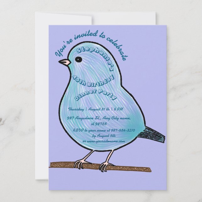 Convites Purple 45th Birthday Cute Bird Dinner Party  (Frente)