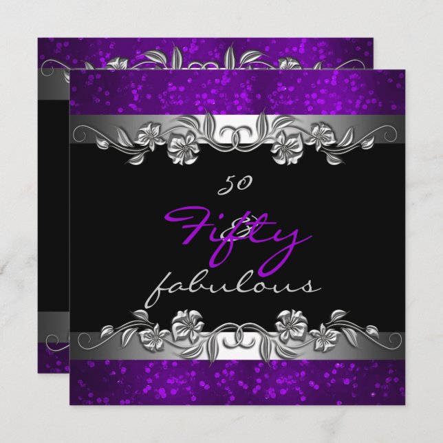 Convites Purple 50 e fabulosa 50ª Festa de aniversário (Frente/Verso)