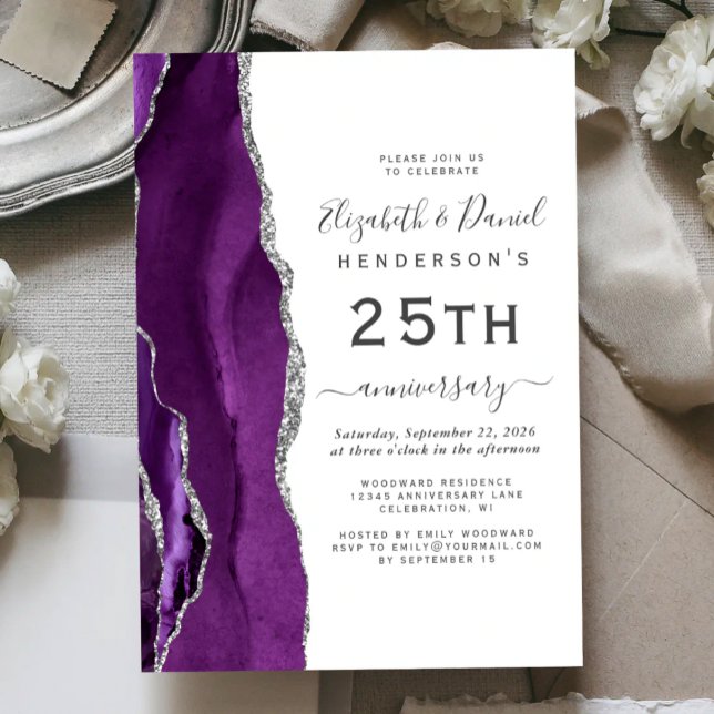 Convites Purple Agate Silver 25th Anniversary (Criador carregado)