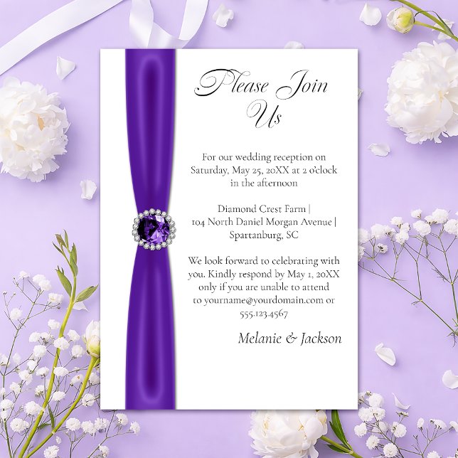 Convites Purple Amethyst Satin Ribbon Jewel Reception Only (Criador carregado)