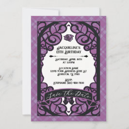 Convites Purple and Black Gated Rose Princess Birthday