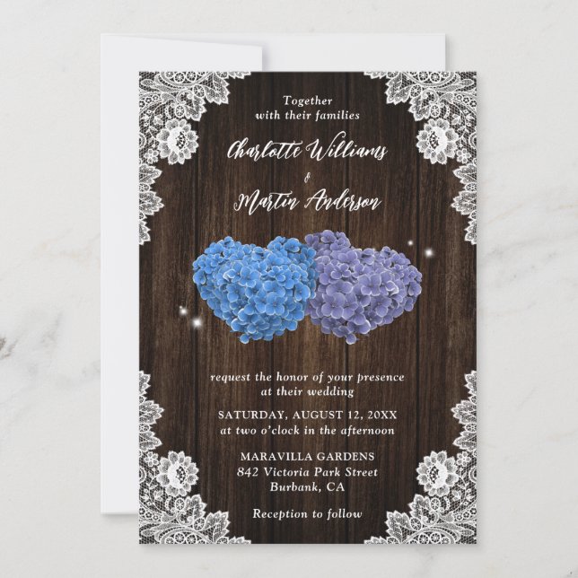 Convites Purple and Blue Rustic Floral Wedding (Frente)