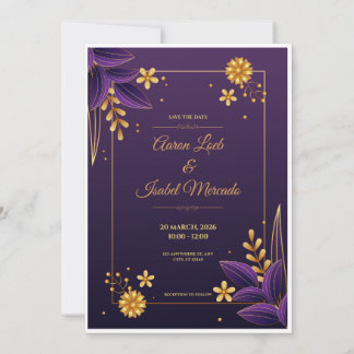 Convites Purple and Gold Aesthetics Floral Save the Date
