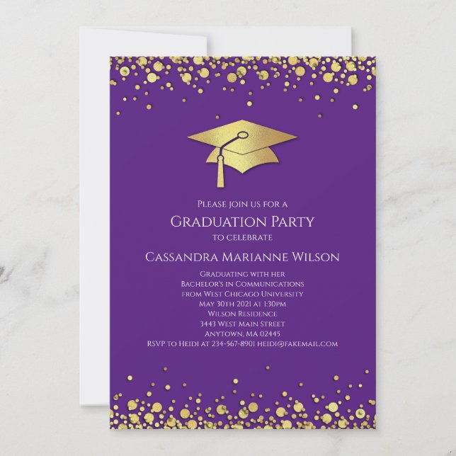 Convites Purple and Gold Graduation (Frente)