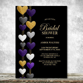 Convites Purple and Gold Hearts Bridal Shower