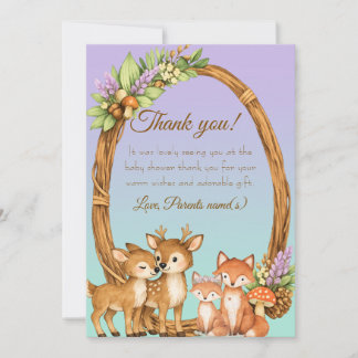 Convites Purple and Mint Woodland Animal Baby Shower Thanks