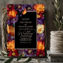 Convites Purple and Orange Floral Black Wedding