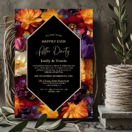 Convites Purple and Orange Floral Black Wedding After Party