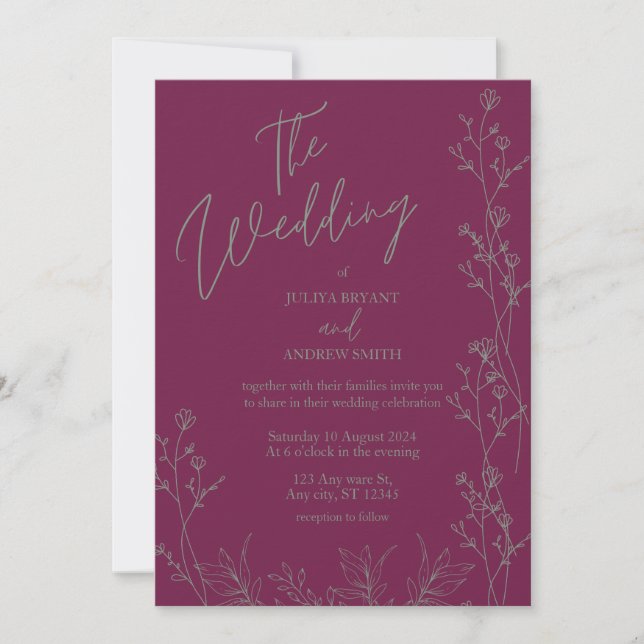 Convites Purple and saga green thick wedding Invitation (Frente)