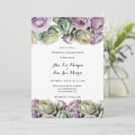 Convites Purple and Sage Green Roses Painted Wedding