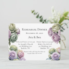 Convites Purple and Sage Green Roses Rehearsal Dinner