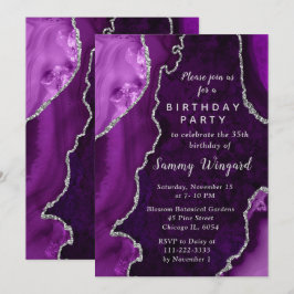 Convites Purple and Silver Agate Marble Birthday Party