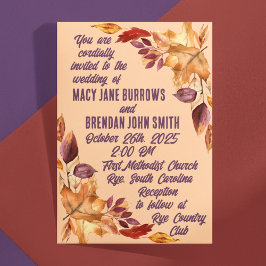 Convites Purple Autumn Watercolor Deixa Casamento