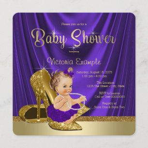 Convites Purple Ballerina Pearls Chá de fraldas Dourado