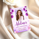 Convites Purple Balloon Photo 40th Birthday for Women<br><div class="desc">Celebrate a special milestone with this elegant 40th birthday photo invitation featuring a soft purple background, festive balloons, and a beautiful portrait layout. Perfect for a stylish birthday celebration, this invitation allows you to personalize the photo, name, date, and party details. The modern script typography and feminine design make it...</div>
