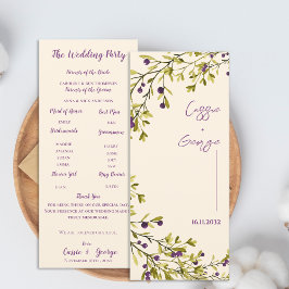 Convites Purple Berry & Greenery Wedding Program Card