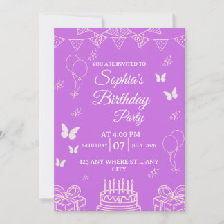Convites Purple Birthday Party Invitation with Balloons