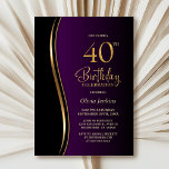 Convites Purple Black Gold 40th Birthday Party<br><div class="desc">Invite your friends and loved ones with this modern black, gold and purple 40th birthday party invitation. The customizable text area in this invitation template allows you to effortlessly include all the necessary details for your special birthday celebration, including the date, time, venue, and RSVP information. A variety of paper...</div>