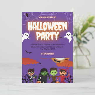 Convites Purple & Black Halloween Party Invitation