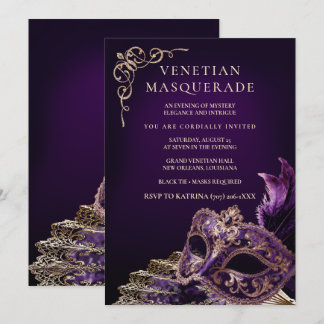 Convites Purple Black Masquerade Ball Elegant Venetian 