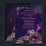 Convites Purple Black Sweet 16 Masquerade Elegant Venetian<br><div class="desc">Elegant purple and black Sweet 16 masquerade invitation designed with a luxurious Venetian mask theme and a dramatic midnight color palette. Rich amethyst tones, ornate mask details, and refined typography create a mysterious and sophisticated atmosphere perfect for a milestone celebration. This invitation is ideal for a Sweet Sixteen masquerade ball,...</div>