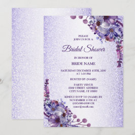 Convites Purple Blue Pink Floral Glitter Bridal Shower