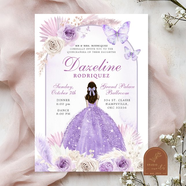 Convites Purple Boho Chic Quinceanera (Criador carregado)
