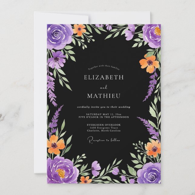 Convites Purple Bold Moody Wedding (Frente)