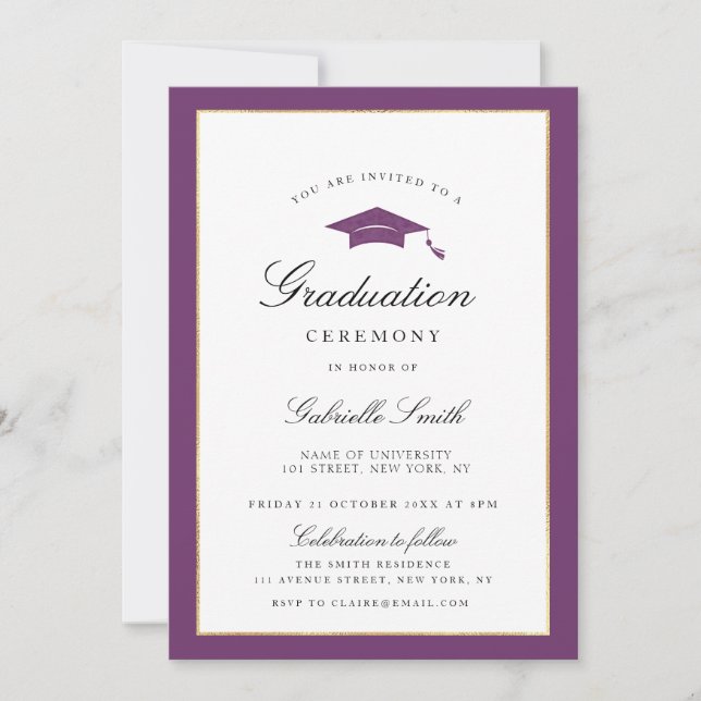 Convites purple border graduation ceremony invitation (Frente)