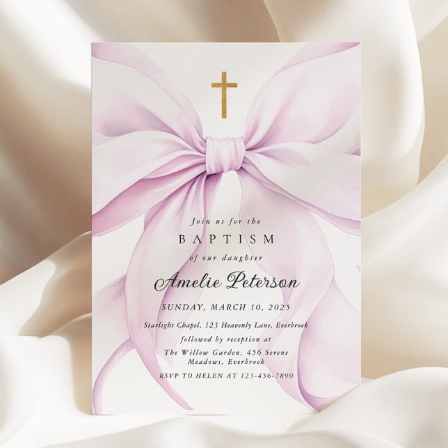 Convites Purple Bow Girl Baptism Invitation (Criador carregado)
