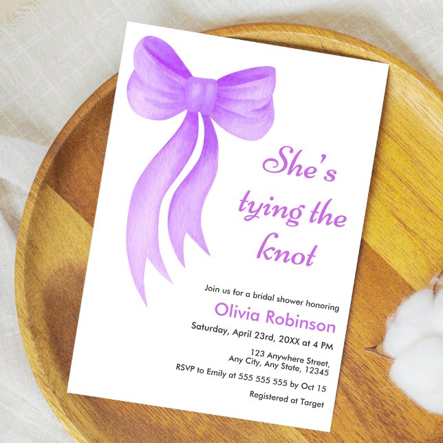 Convites Purple Bow She's Tying the Knot Bridal Shower  (Purple Bow She's Tying the Knot Bridal Shower Invitation )