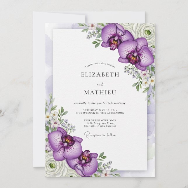 Convites Purple Brilliant Tropical Wedding (Frente)