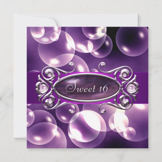 Convites Purple Bubbles Purple Sweet 16 Party (Frente)