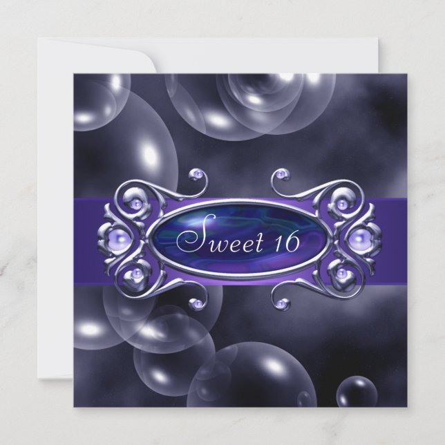 Convites Purple Bubbles Purple Sweet 16 Party (Frente)