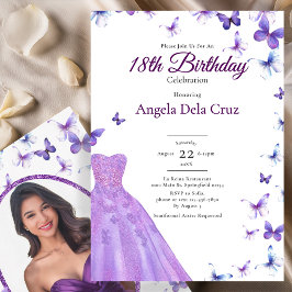 Convites Purple Butterflies And Dress 18th Birthday Debut