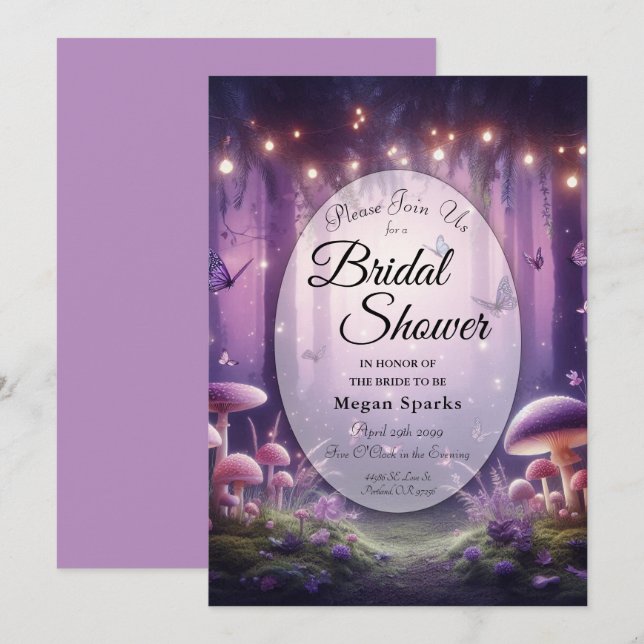 Convites Purple Butterflies and Starlit Skies Bridal Shower (Frente/Verso)