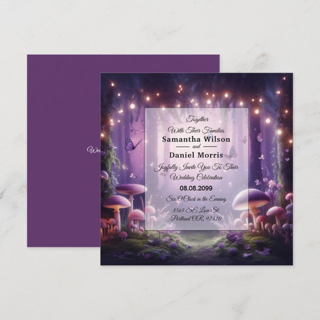 Convites Purple Butterflies and Starlit Skies Wedding (Frente/Verso)