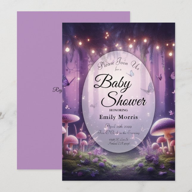Convites Purple Butterflies Starlit Skies Baby Shower (Frente/Verso)