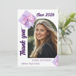 Convites Purple Cap Photo Graduation Thank You Card