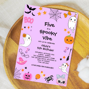 Convites Purple Cinco é Spooky Vibe 5 de Halloween Aniversá