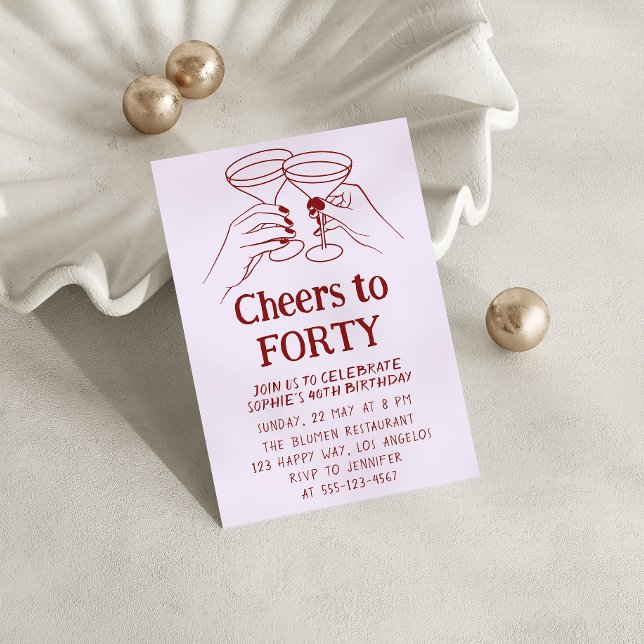 Convites Purple Cocktail “Cheers to Forty 40th Birthday (Criador carregado)