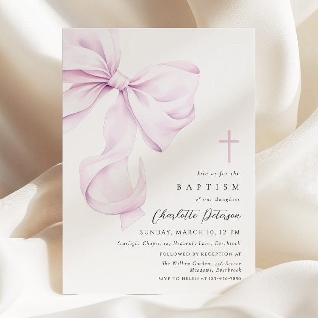 Convites Purple Coquette Bow Baptism Invitation (Criador carregado)