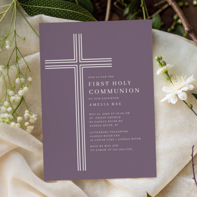 Convites Purple Cross First Holy Communion Invitation (Criador carregado)