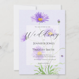 Convites purple daisy wedding invitation