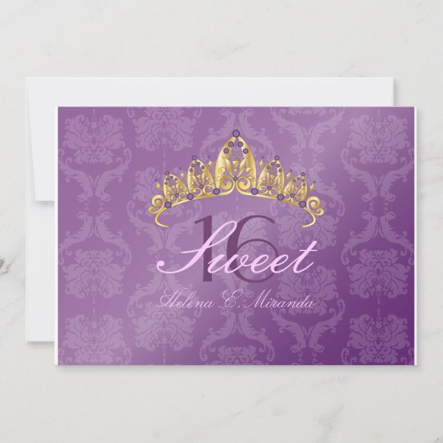 Convites Purple Damask Sweet 16/ tiara/ametista (Frente)