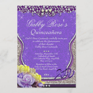 Convites Purple Diamond Quinceañera e Sweet 16