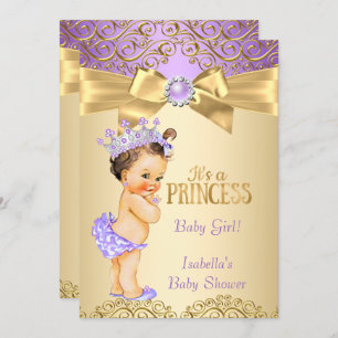 Convites Purple Dourado Damask Princess Chá de fraldas Brun
