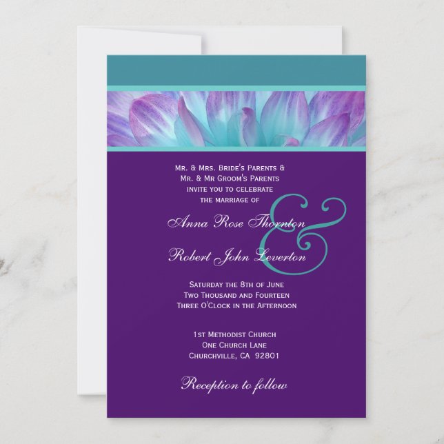 Convites PURPLE e AQUA DAHLIA Wedding Collection 001 (Frente)