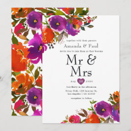 Convites Purple e Orange Floral Sr. e Sra. Wedding