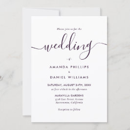 Convites Purple Elegant Modern Script Photo Wedding